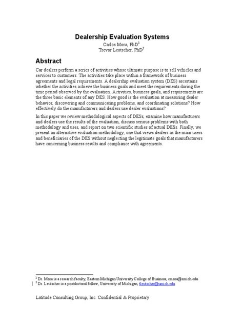 Dealership Evaluation Systems .
